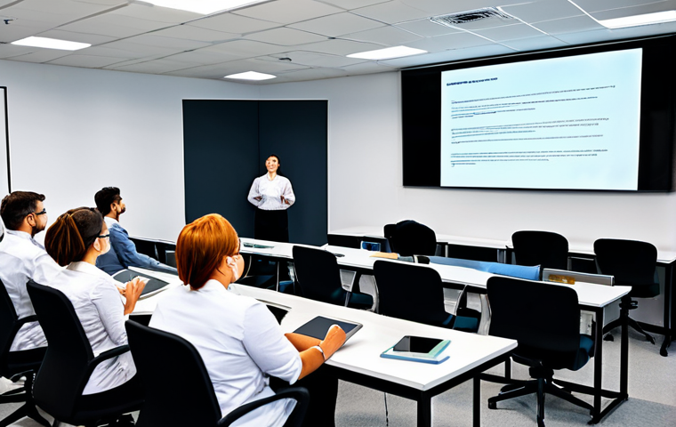 **

A diverse group of people learning about data privacy in a modern office setting. The scene emphasizes cybersecurity training, employees attentively listening, and a projected screen showing data protection strategies. Fully clothed, appropriate attire, safe for work, family-friendly, professional environment, perfect anatomy, correct proportions, well-formed hands, proper finger count, natural body proportions.

**